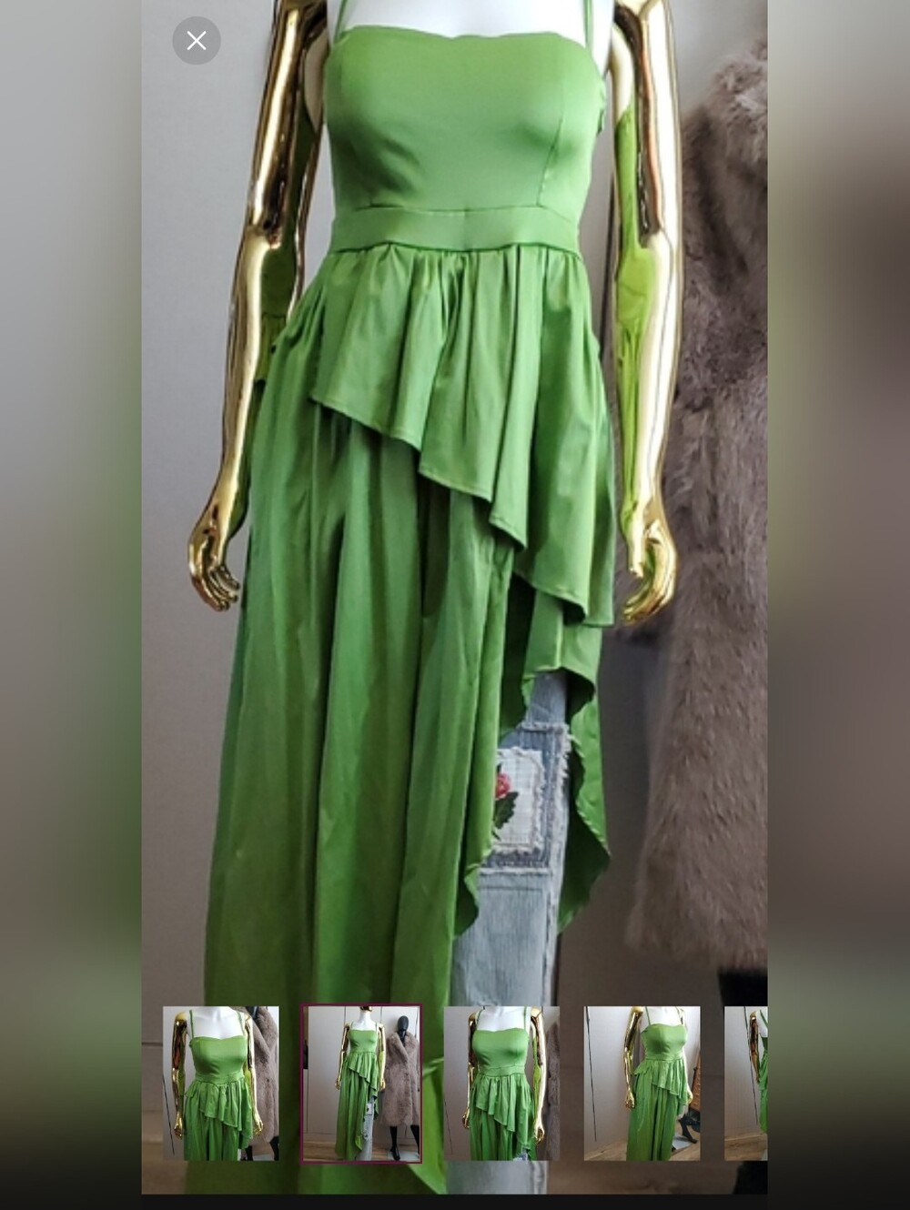 NWT Bright Green Asymmetric Ruffle Maxi Dress Size M